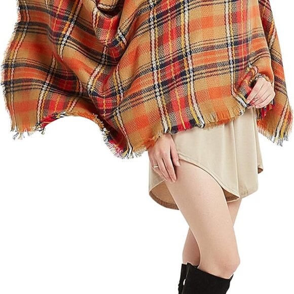Women's Fall Winter Scarf Classic Tassel Plaid Tartan Warm Soft Chunky Large Bla - Picture 6 of 8